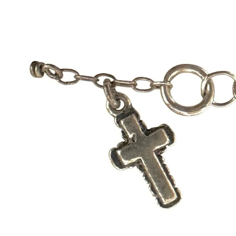 Sterling silver pearl Childs cross charm religious bracelet